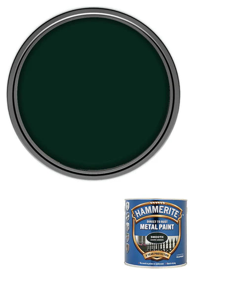 Hammerite Smooth Direct to Rust Quick Drying Metal Paint – Smooth Dark Green 250ml