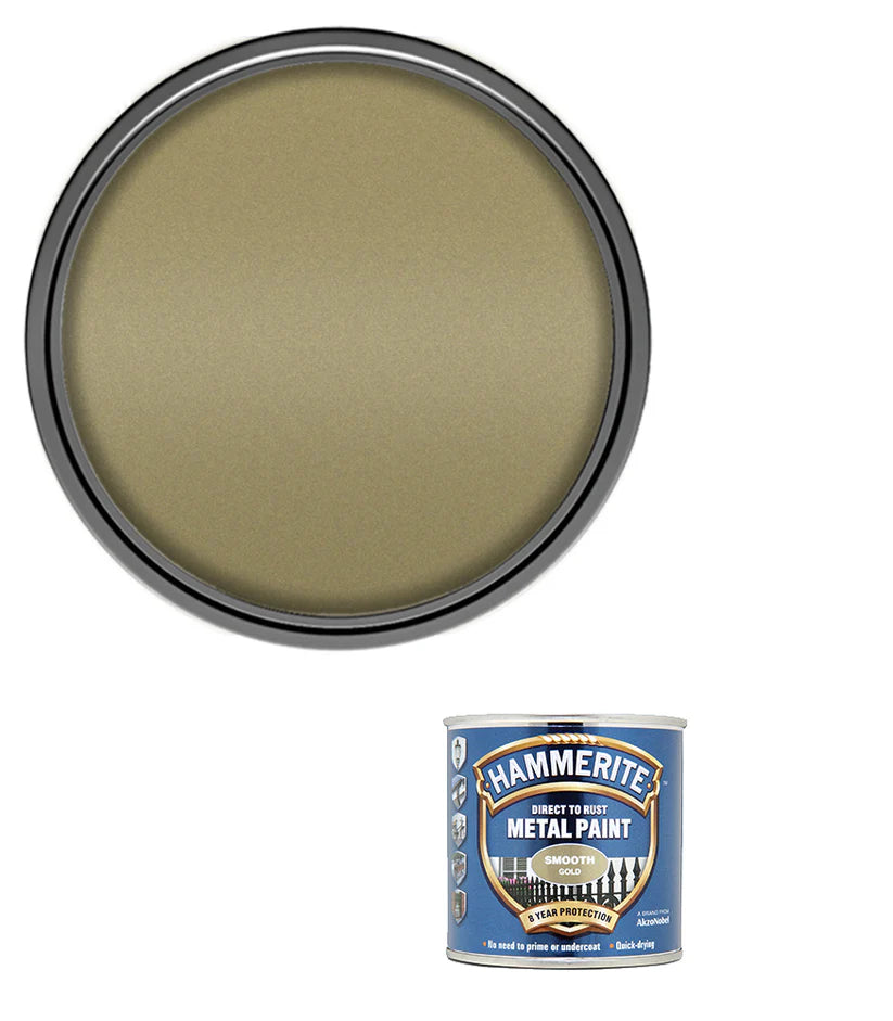 Hammerite Smooth Direct to Rust Quick Drying Metal Paint – Smooth Gold 250ml