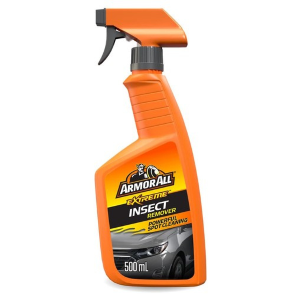 Orange spray bottle of Armor All Extreme Insect Remover on a white background