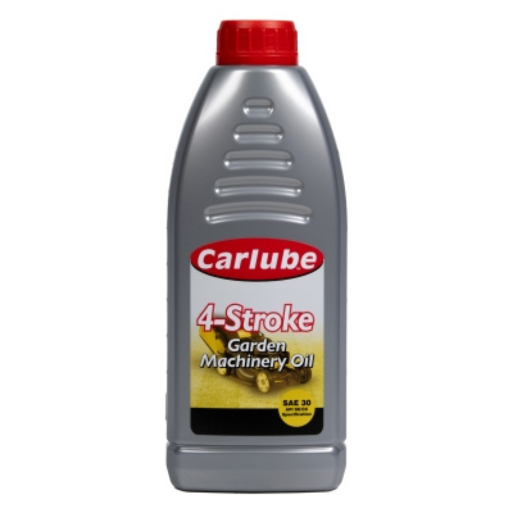 Carlube 4 Stroke Garden Machinery Oil 1L bottle with red and black branding designed for small engine lubrication.