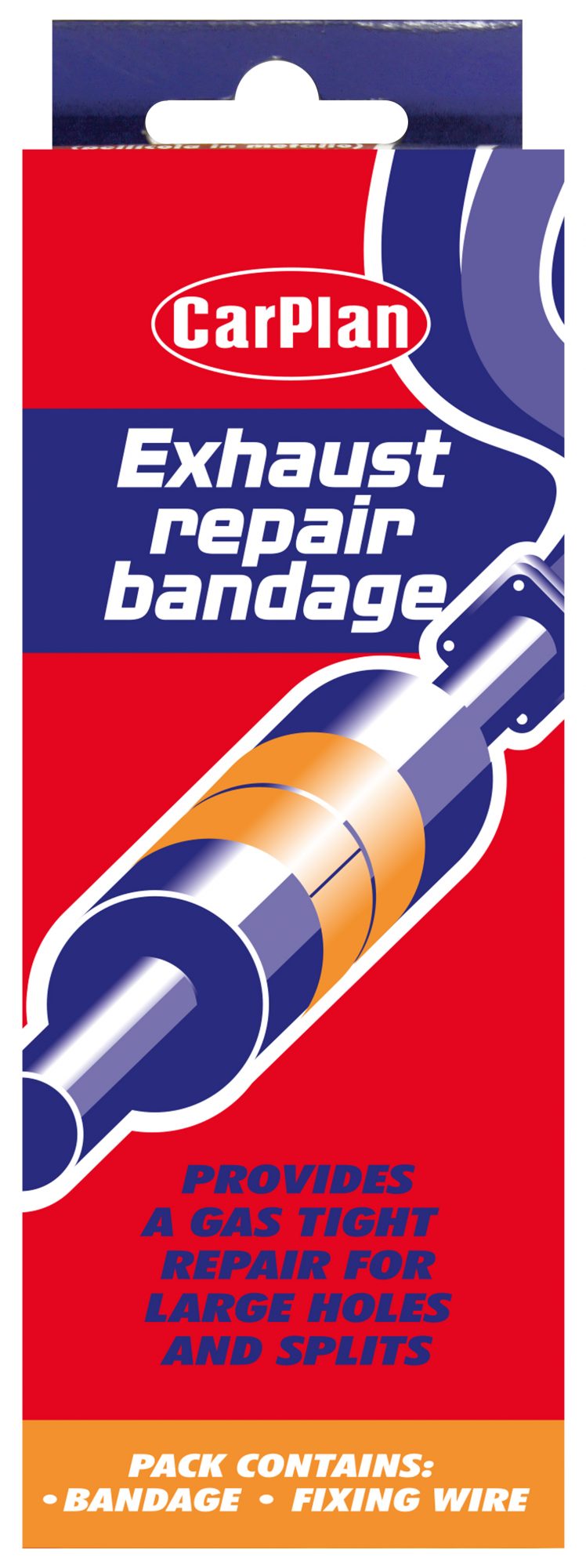 CarPlan exhaust repair bandage packaging with red and blue design.