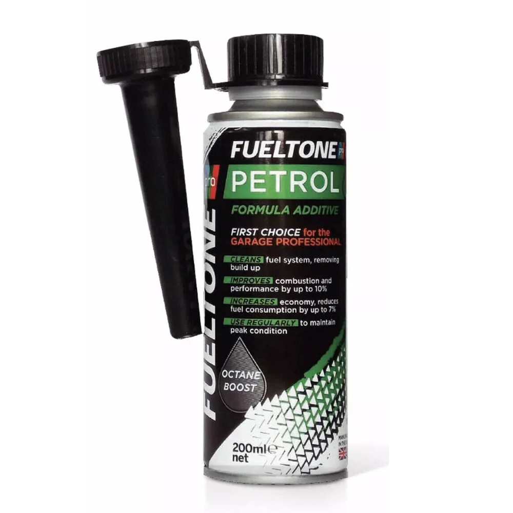 FuelTone Petrol additive bottle with black cap on a white background