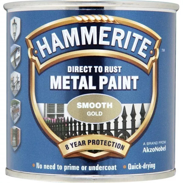 Hammerite Direct to Rust Metal Paint - Smooth Gold Finish 250ml