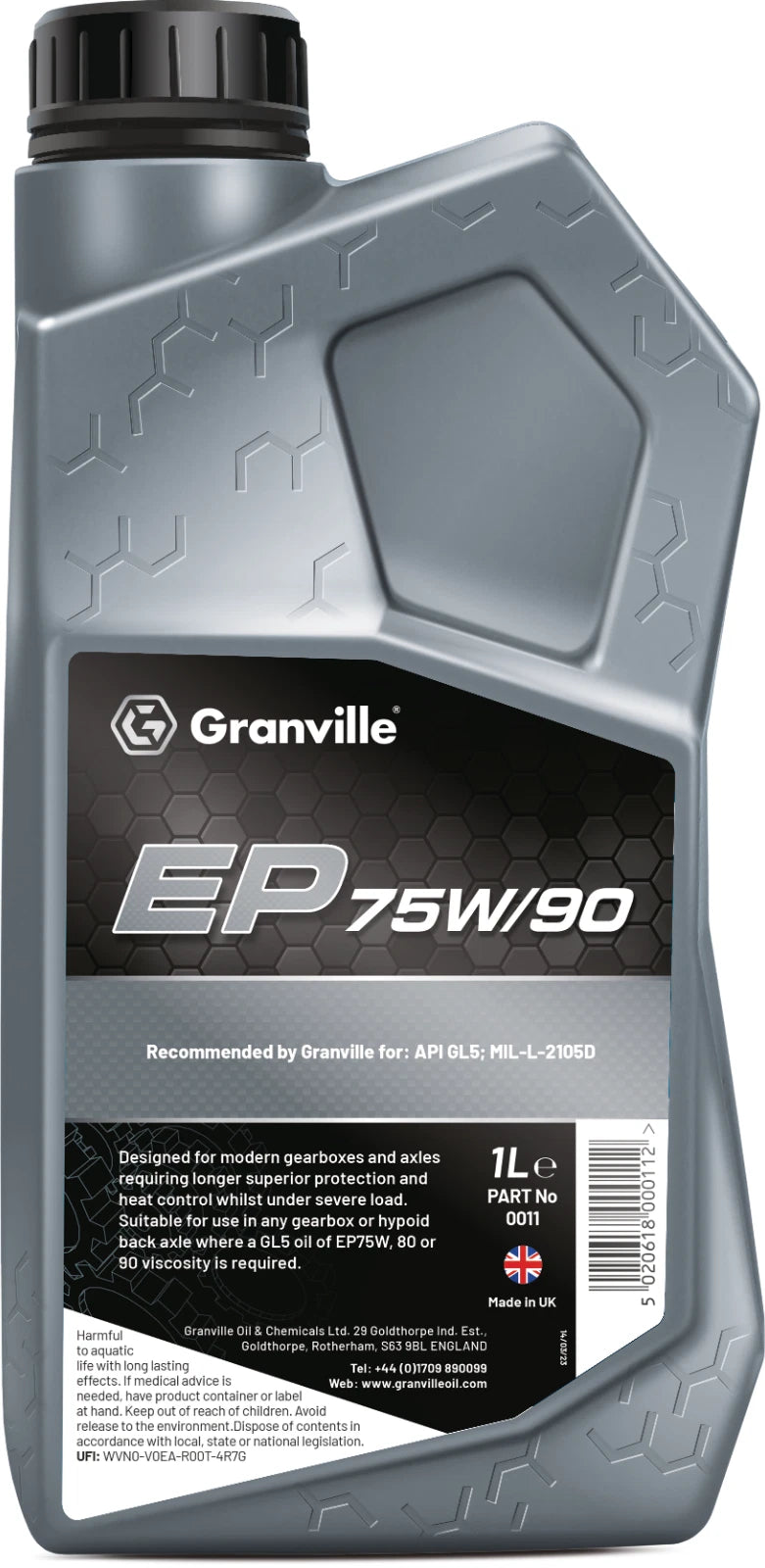 Granville EP 75W/90 engine oil bottle on a white background