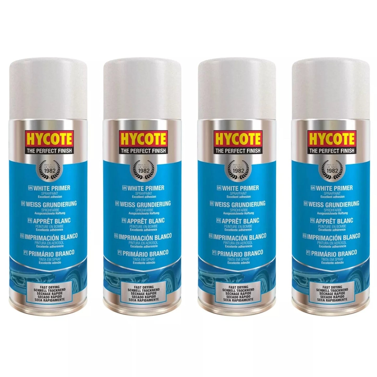 Hycote XUK0302 White Primer Spray Paint 400ml Aerosol x 4