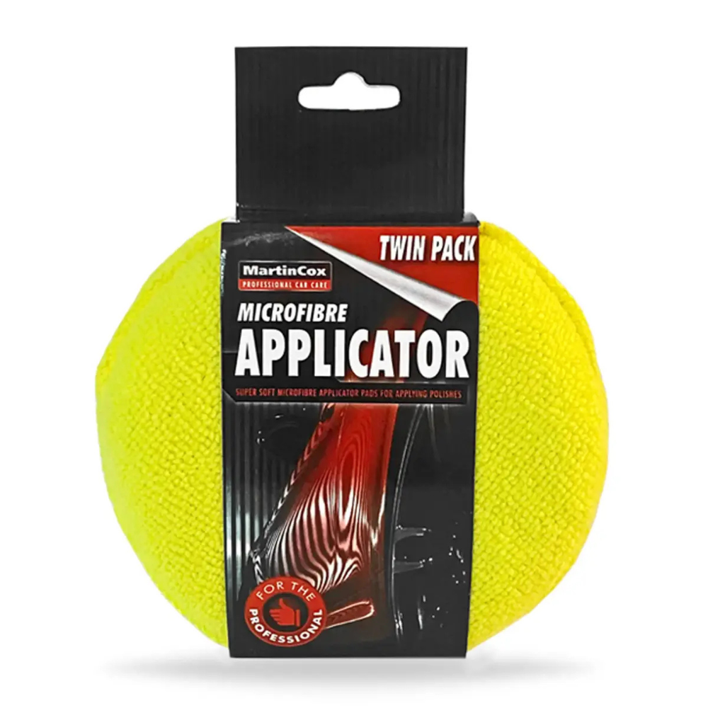 Yellow microfiber applicator with packaging on a white background