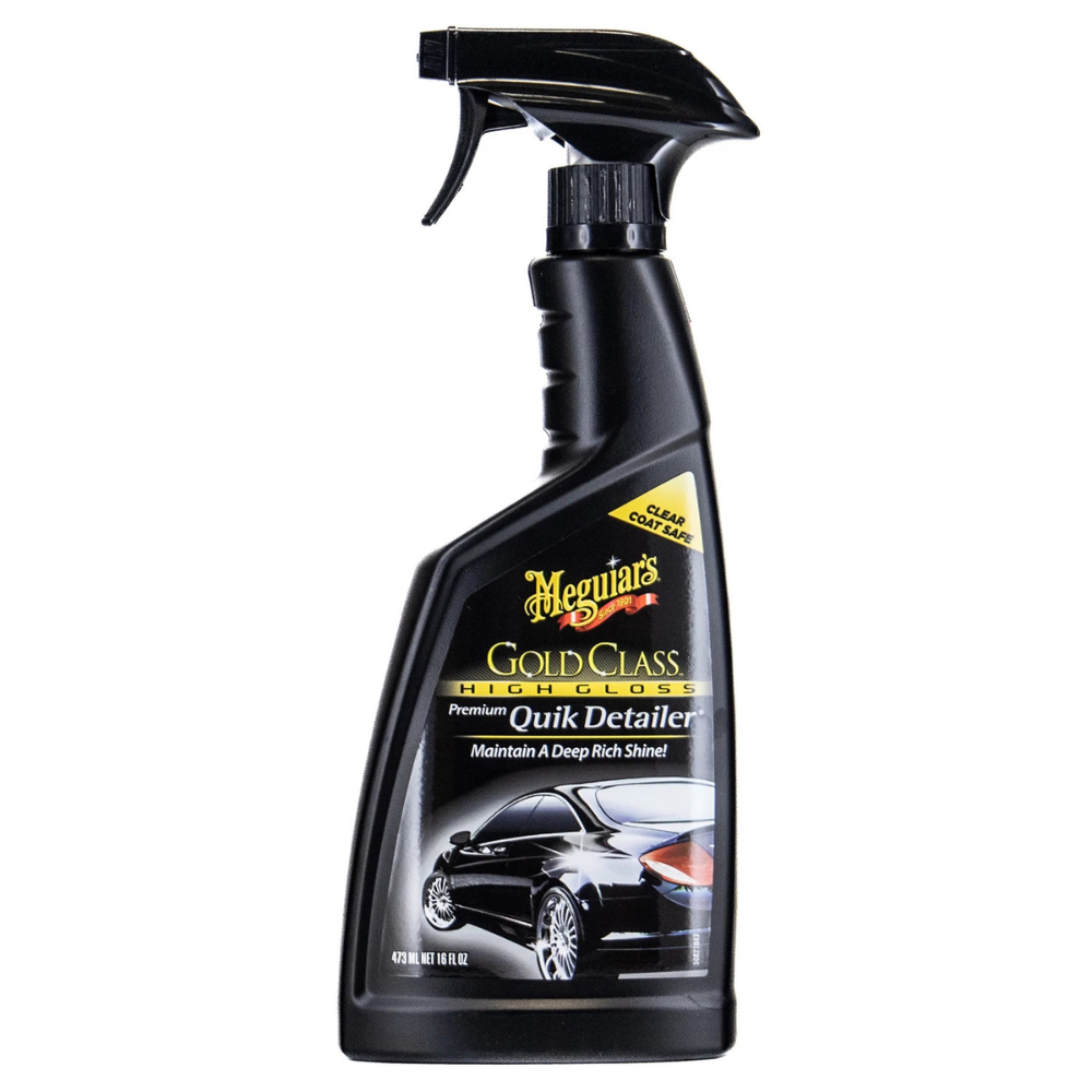 Meguiar's Gold Class High Gloss Premium Quik Detailer spray bottle on a white background