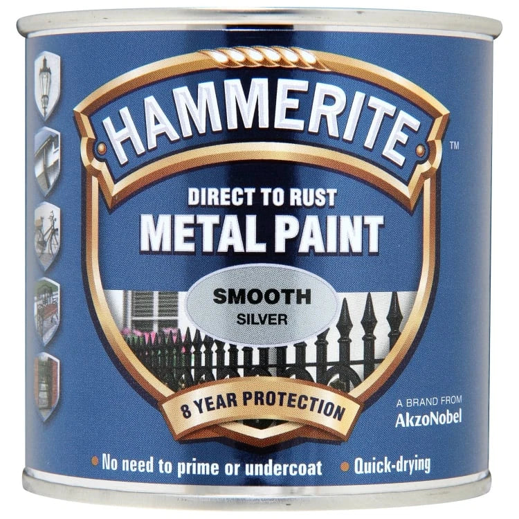 Hammerite Direct to Rust Metal Paint - Smooth Silver Finish 250ML