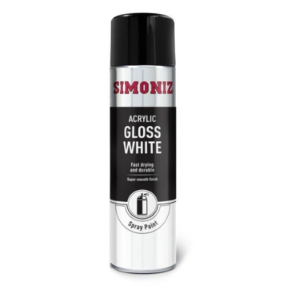 Simoniz Gloss White Acrylic Car Paint Spray Aerosol 500ml Smooth Finish