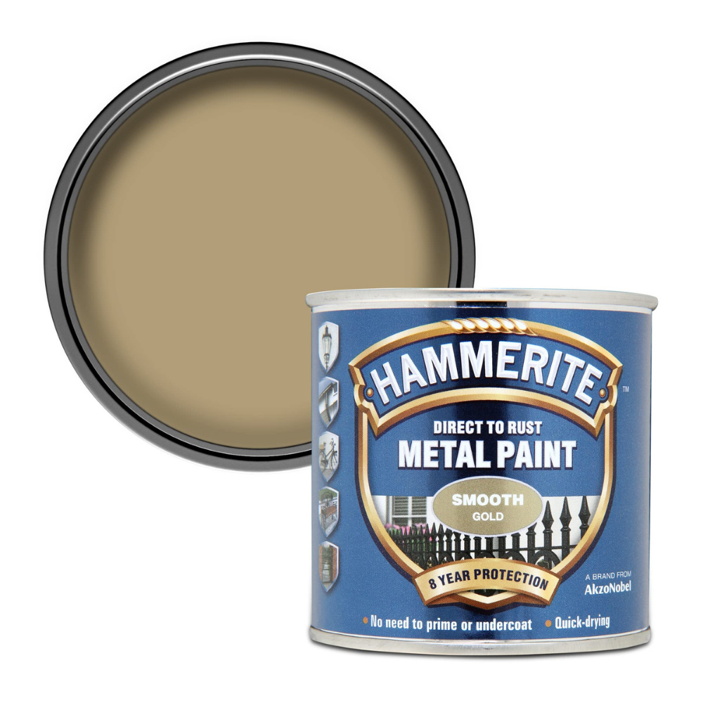 Hammerite Smooth Direct to Rust Quick Drying Metal Paint – Smooth Gold 250ml