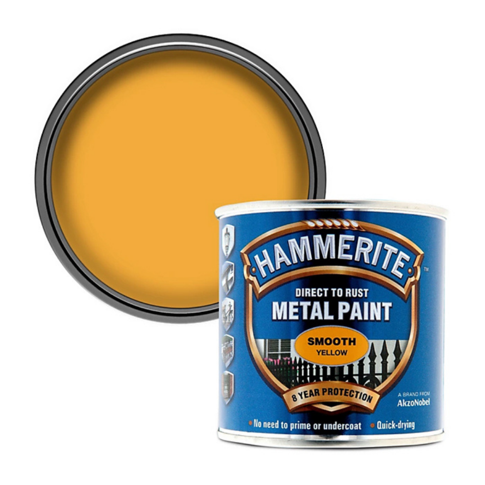 Hammerite Smooth Direct to Rust Quick Drying Metal Paint – Smooth Yellow 750ml