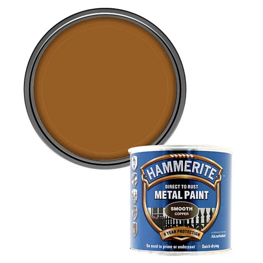 Hammerite Smooth Direct to Rust Quick Drying Metal Paint – Smooth Copper 250ml