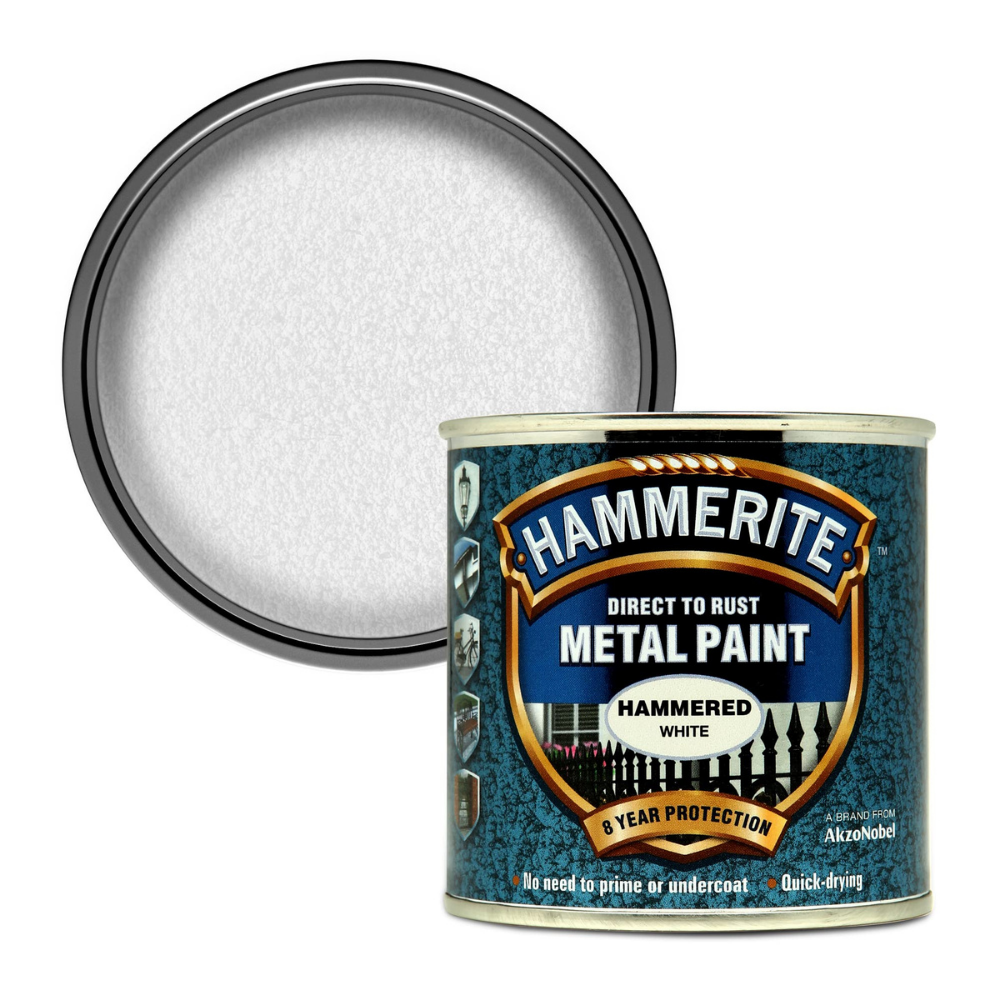 Hammerite Direct to Rust Quick Drying Metal Paint – Hammered White 250ml