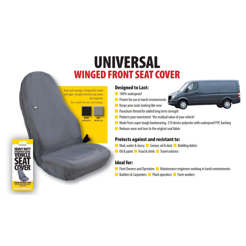 Heavy Duty Design HDD‑221 Universal Winged Front Seat Cover – Black