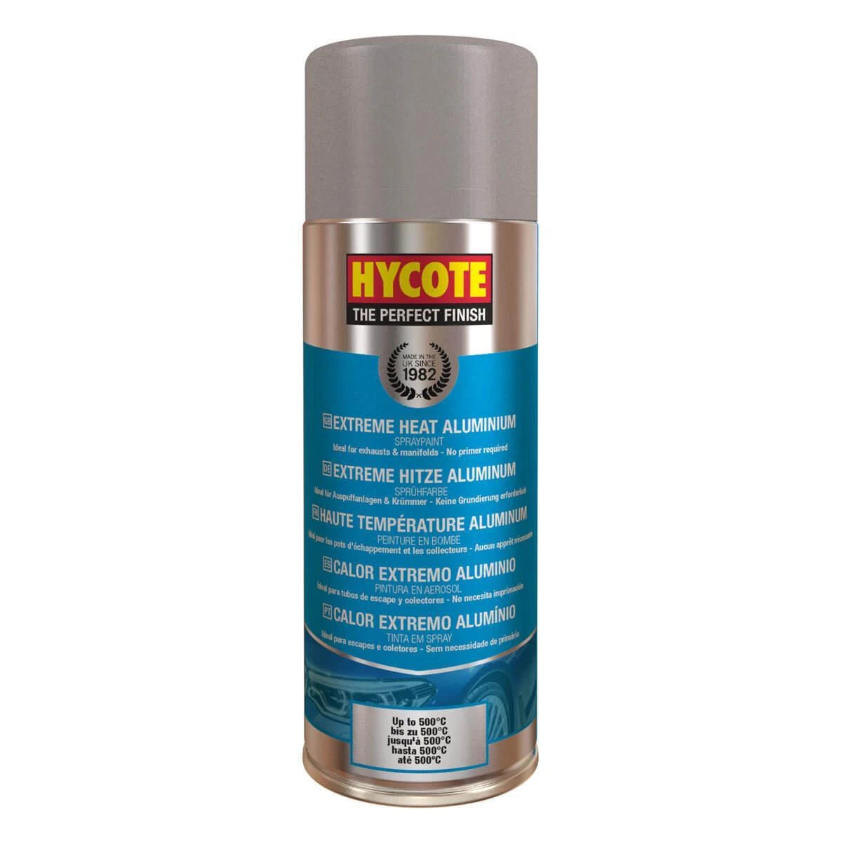 “Hycote Aluminium VHT Extreme Heat Spray Paint 400ml aerosol – fast drying high‑temperature coating”