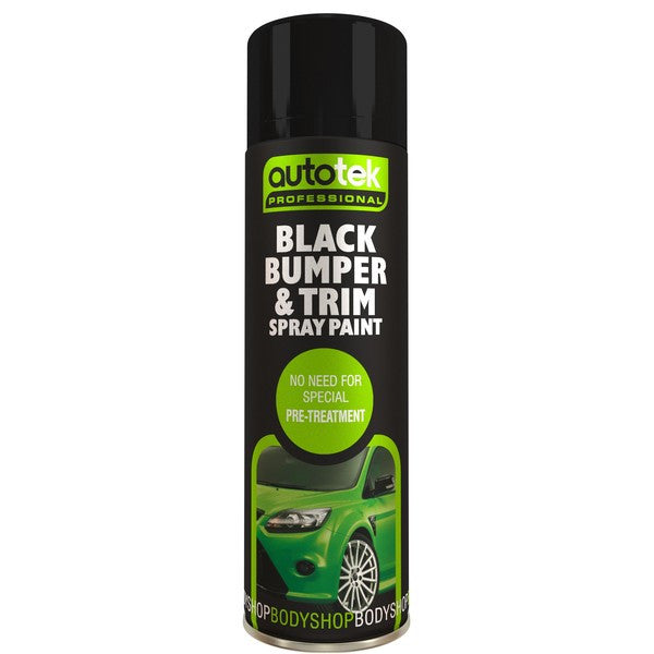 “AutoTek Black Bumper & Trim Spray Paint 500ml aerosol – fast dry professional plastic paint”