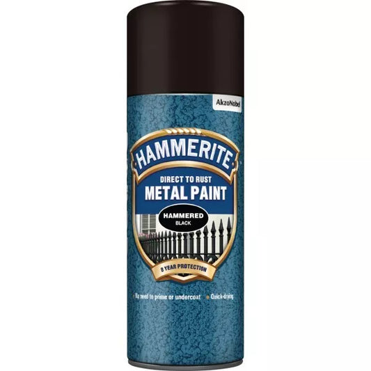 Hammerite Direct to Rust Metal Paint - Black Hammered Finish 400ml Aerosol