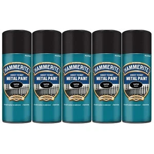 5 x Hammerite Smooth Direct to Rust Aerosol Metal Paint – Satin Black 400ml