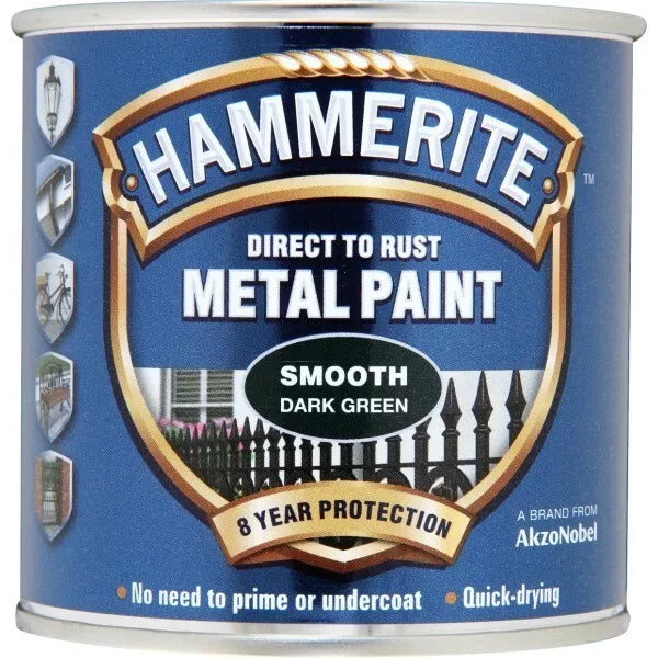 Hammerite Direct to Rust Metal Paint - Smooth Dark Green Finish 250ml