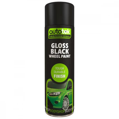 Autotek Gloss Black 500ml multi‑purpose wheel spray paint can