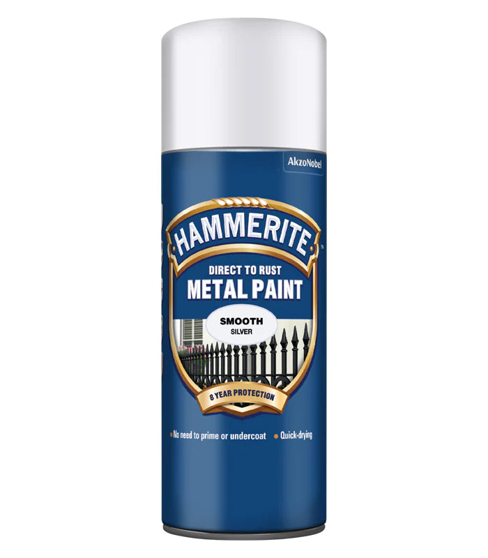 Hammerite Smooth Direct to Rust Aerosol Metal Paint – Smooth Silver 400ml