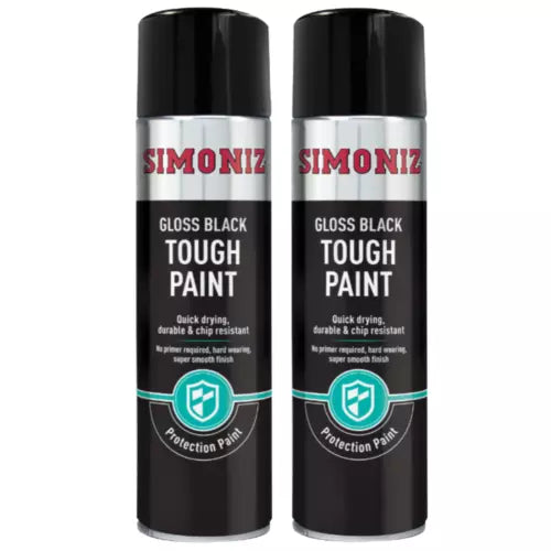 “SIMONIZ Tough Black Gloss Spray Paint 500ml pack of 2 – high‑gloss durable finish”