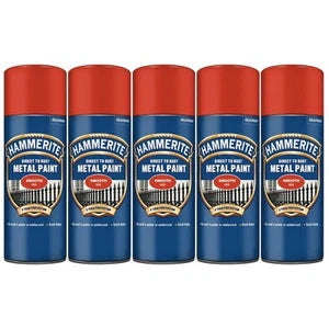 5 x Hammerite Smooth Direct to Rust Aerosol Metal Paint – Smooth Red 400ml