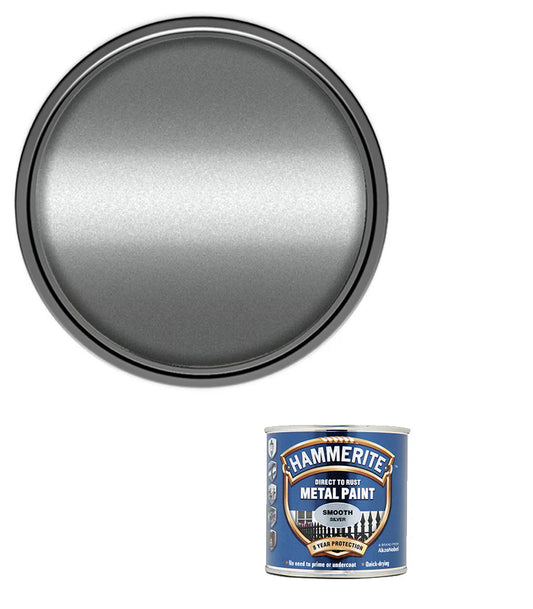 Hammerite Smooth Direct to Rust Quick Drying Metal Paint – Smooth Silver 250ml