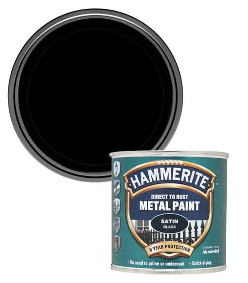 Hammerite Satin Direct to Rust Metal Paint – Satin Black 250ml