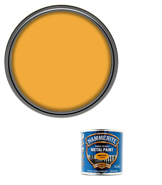 Hammerite Smooth Direct to Rust Quick Drying Metal Paint – Smooth Yellow 250ml