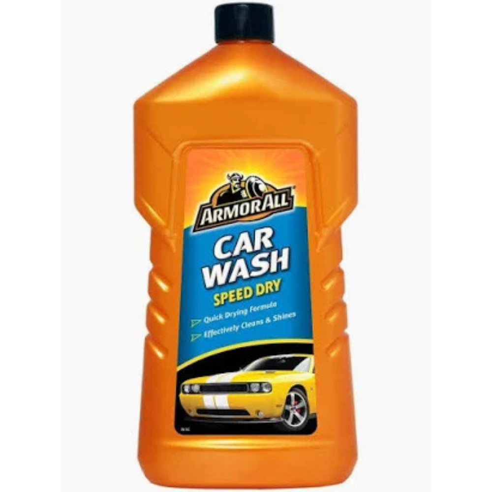 Orange bottle of Armor All Car Wash Speed Dry on a white background
