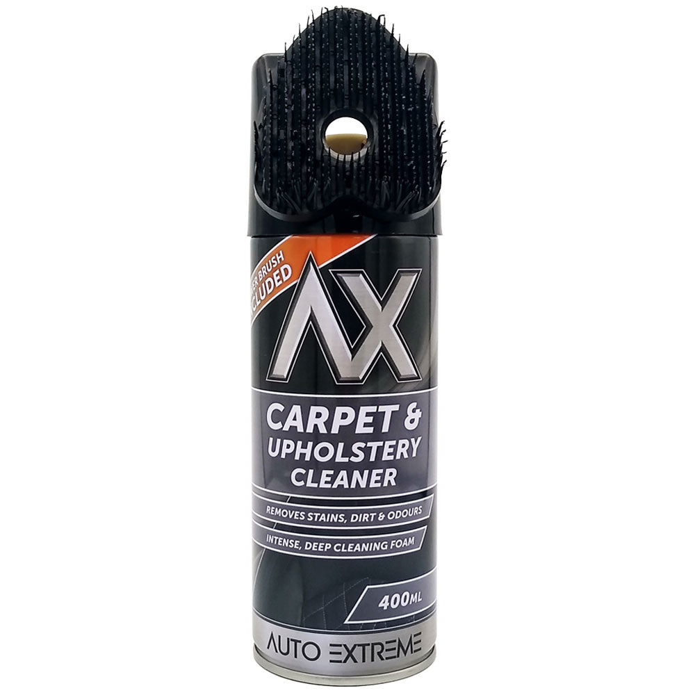 AX Carpet & Upholstery Cleaner can with brush on a white background