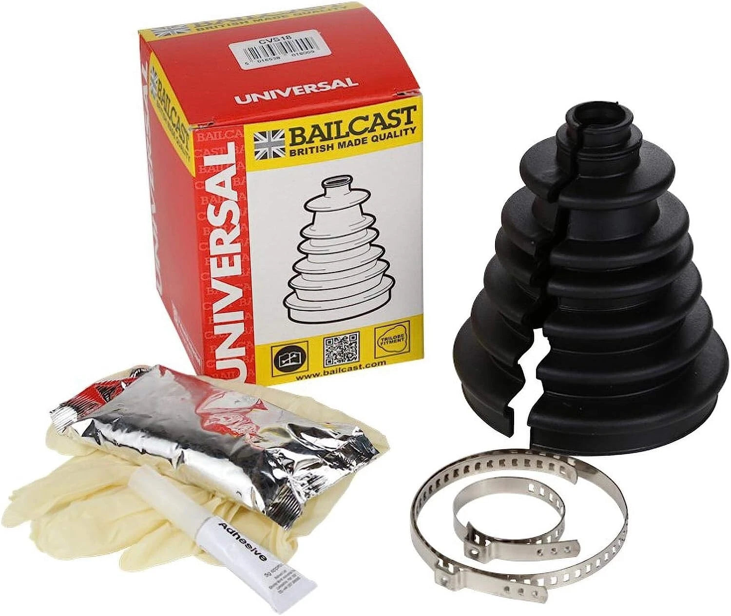 Bailcast universal boot kit with packaging, gloves, and tools on a white background
