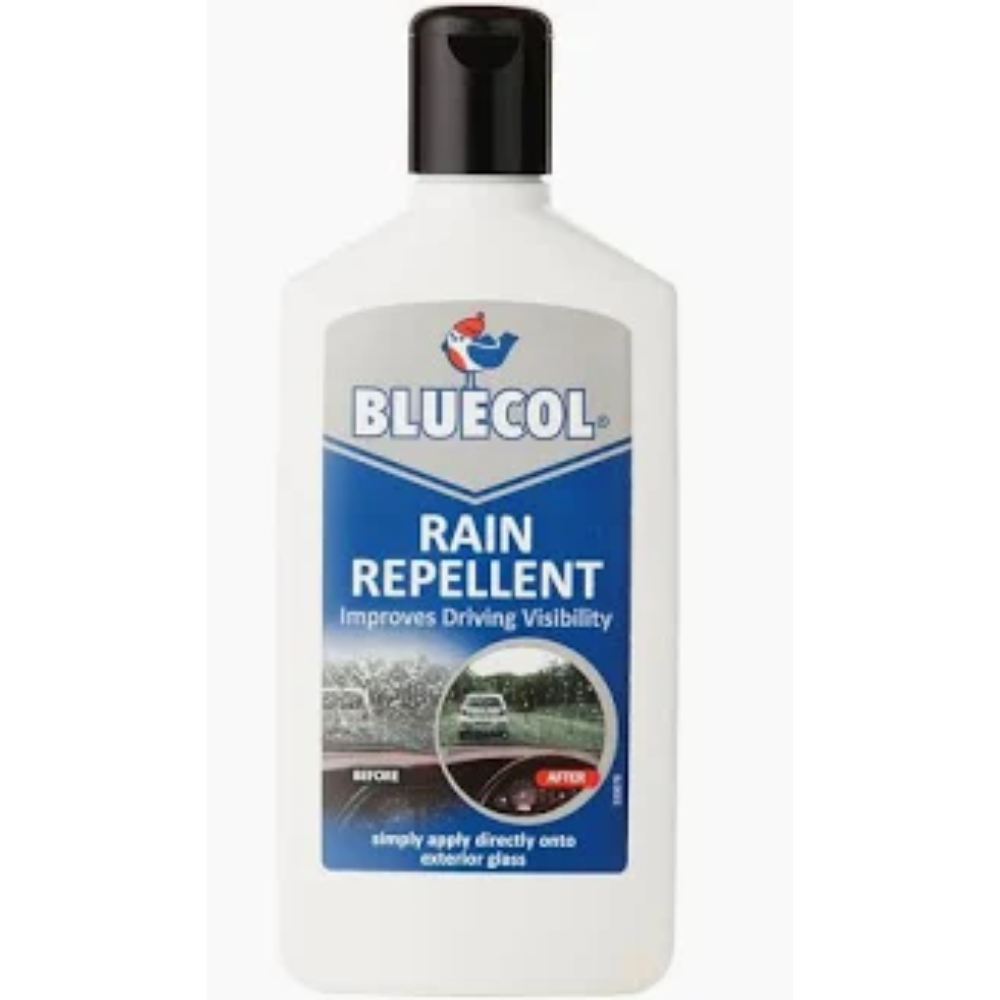 Bluecol Rain Repellent 250ml bottle with white and blue branding