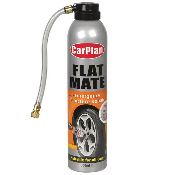CarPlan Flat Mate emergency puncture repair can with hose on a white background