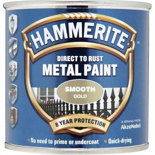 Hammerite Direct to Rust Metal Paint - Smooth Gold Finish 250ml