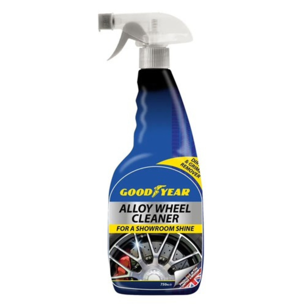Goodyear alloy wheel cleaner spray bottle on a white background