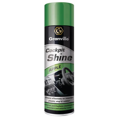 Granville Cockpit Shine spray can with green and black design on a white background