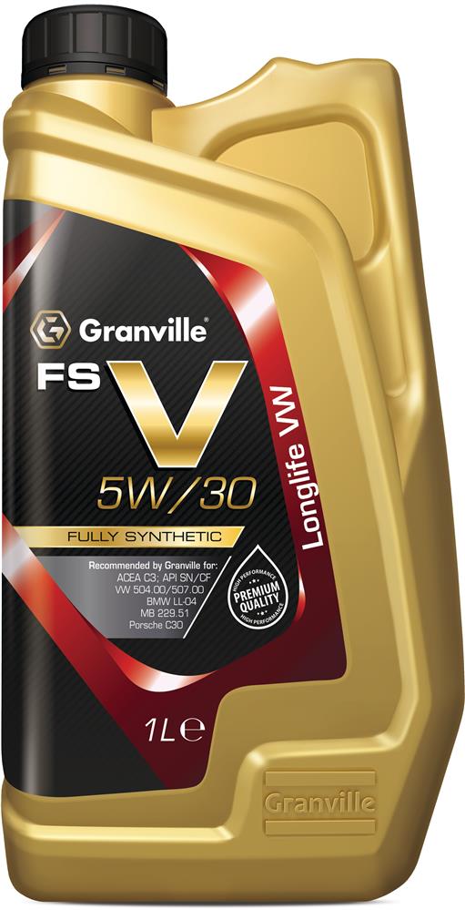 Granville FS‑V 5W30 1 litre engine oil bottlenwith gold, red and black branding.
