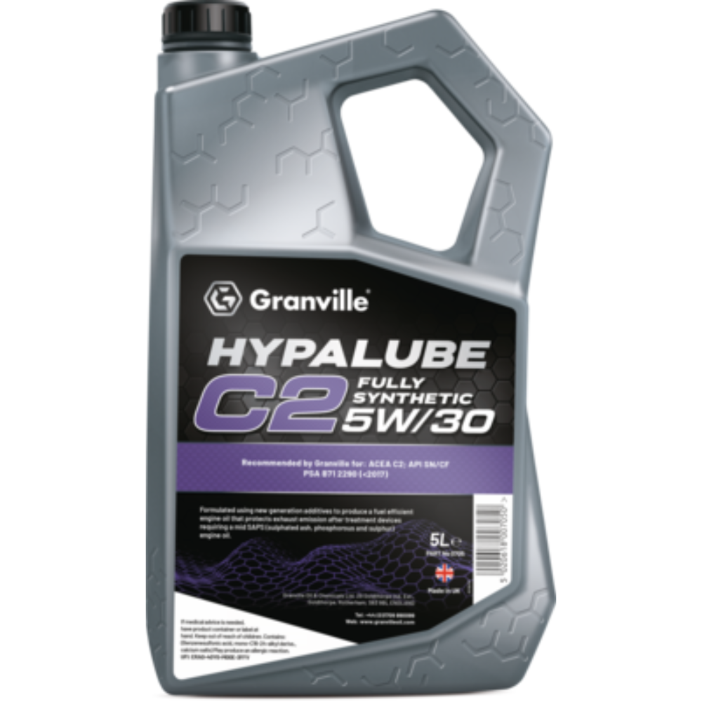 Granville Hypalube C2 fully synthetic engine oil container on a white background