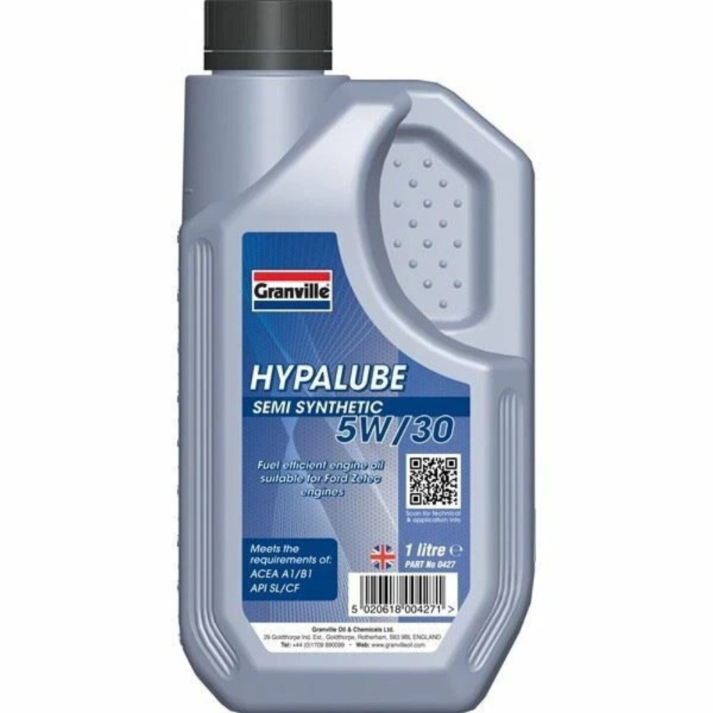 Granville Hypalube 5W30 Semi Synthetic Engine Oil 1 Litre bottle with blue label and silver packaging.