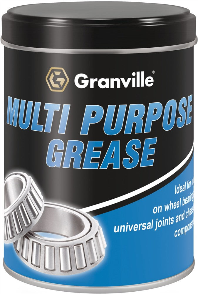 Can of Granville multi-purpose grease with graphics on a white background