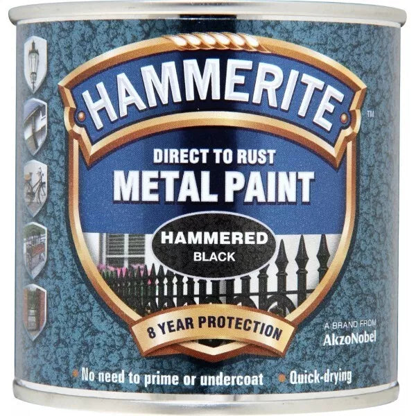 Hammerite Direct to Rust Metal Paint - Hammered Black Finish 250ml