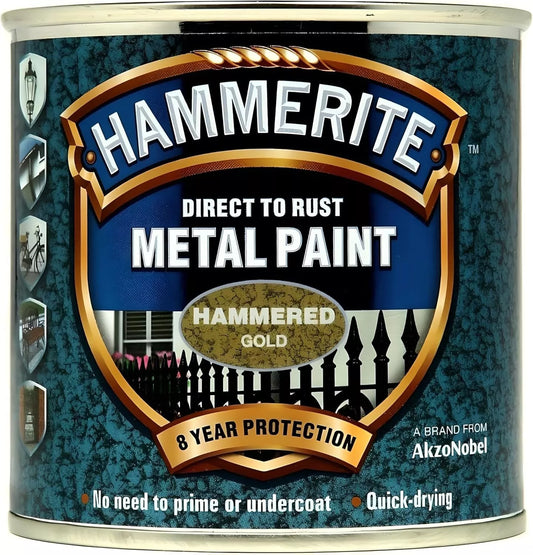 Hammerite Direct to Rust Metal Paint - Hammered Gold Finish 250ml