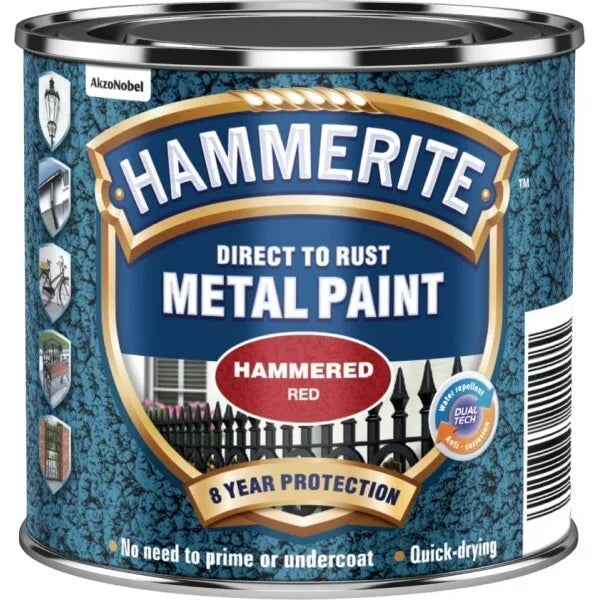 Hammerite Direct to Rust Metal Paint - Hammered Red Finish 250ml