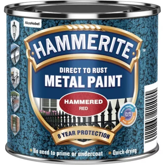 Hammerite Direct to Rust Metal Paint - Hammered Red Finish 250ml