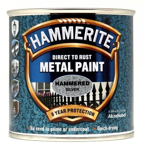 Hammerite Direct to Rust Metal Paint - Hammered Silver Finish 250ml