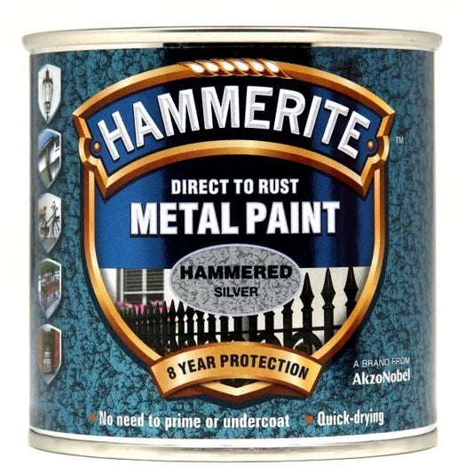Hammerite Direct to Rust Metal Paint - Hammered Silver Finish 250ml