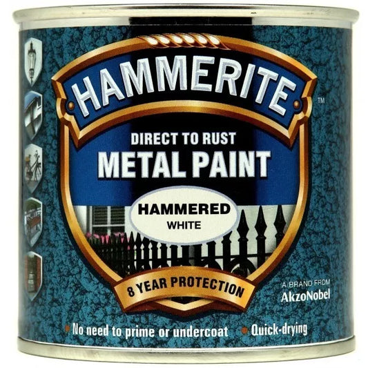 Hammerite Direct to Rust Metal Paint - Hammered White Finish 250ml