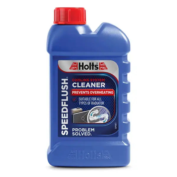 Blue bottle of Holts Speedflush Cooling System Cleaner on a white background
